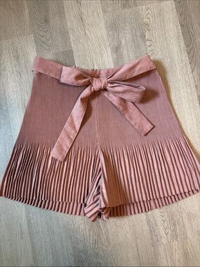 Zara Dusty Rose Pleated High-Waist Tie Shorts